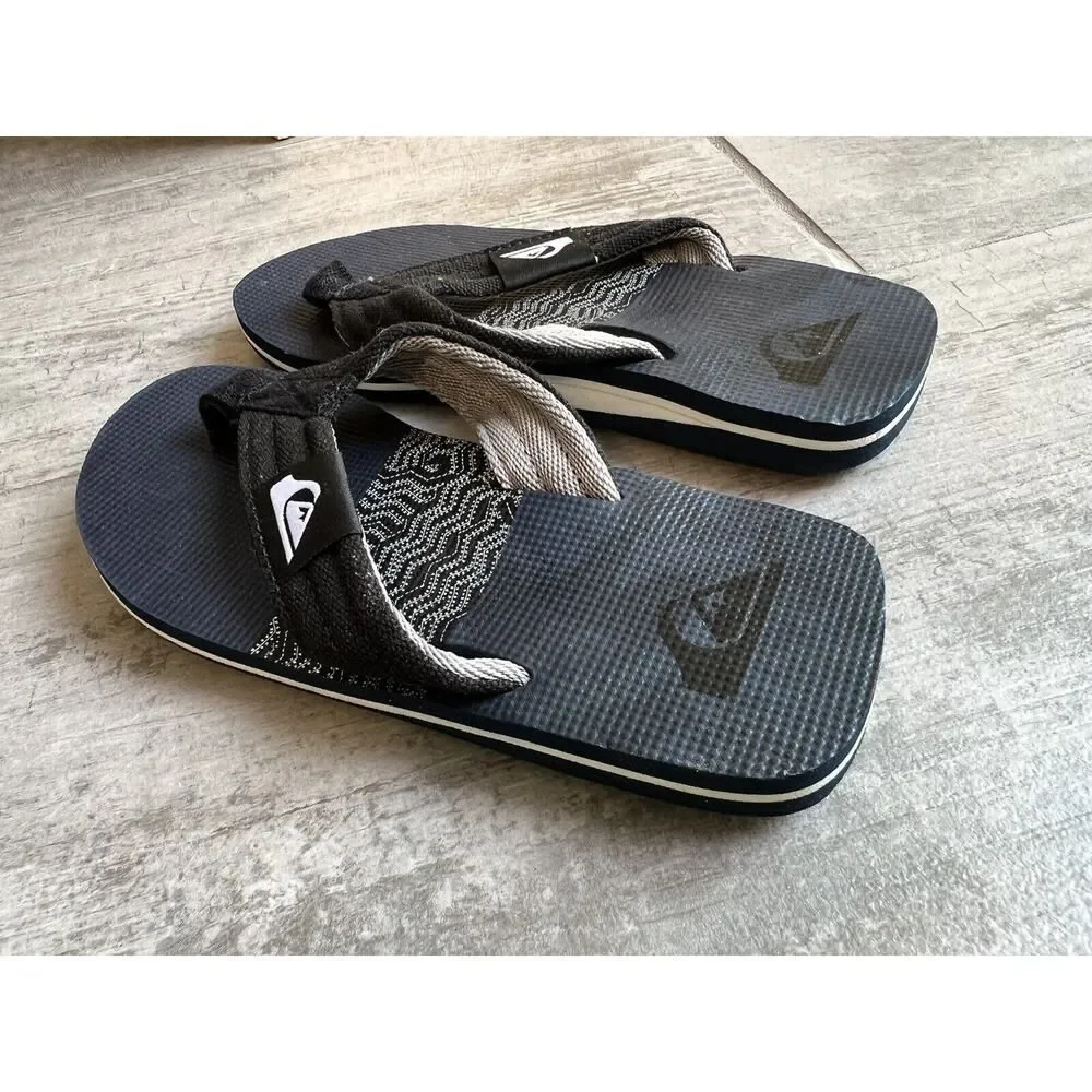 Quiksilver Flip Flops Black Navy Little Kids Boys Youth Sandals Beach Canvas 12